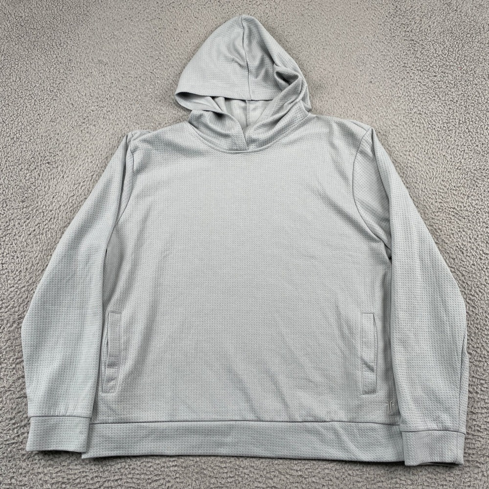 Frye Hoodie Mens XL Gray Waffle Knit Pullover Long Sleeve Pocket Casual Comfort